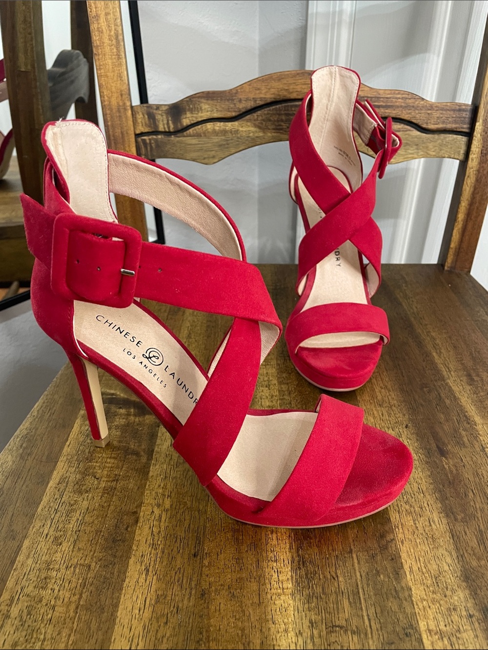 Chinese Laundry Red Suede Strappy High Heel Sandals size 8